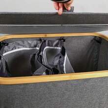 سلة غسيل كبيرة بغطاء سعة 140 لتر، مع حقيبة قابلة للفصل واللصاق، سلة ملابس متسخة قابلة للطي بمقبض، مناسبة لغرف النوم والحمامات والجامعات، اللون رمادي