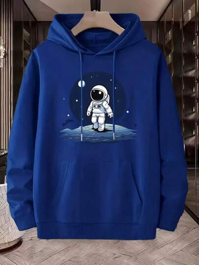 Moletom cangurú estampado astronauta moletom unissex confortavél com capuz ajustavél e bolso