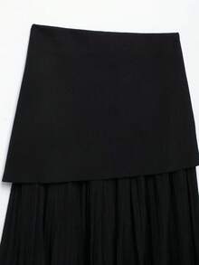 Seelio Summer New Arrival Women's Knitted Pleated Patchwork Skirt - Black - View 4