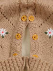 Baby Mädchen Gänseblümchen bestickte Langarm Lässig Strick-Jumpsuit