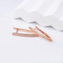 1 对时尚简约 925 纯银方晶锆石几何三角形吊坠耳环，适合女士，适合派对、度假、婚礼 - 玫瑰金 - 查看 5