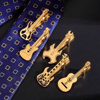 Guitar Tie Clip Music Note Tie Pin Piano Necktie Buckle Treble Clef Instrument Titanium Steel Concert Accessories