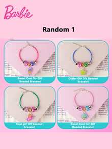 Mattel 1PC Barbie Officially Licensed DIY Beaded Bracelet Blind Box Hand String Surprise Box Colorful Stackable Crystal Wrist Adornment Cute Shaped Multiple Styles Random Inlaid Diamond Pendant Bracelet Adjustable Chain Acrylic Accessories Birthday Christmas Gifts