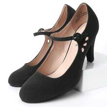 Women Cutout Mary Jane Mid Heels – Round Almond Toe Vintage Cone Heel Pumps With Ankle Strap For Spring Summer Weddings, Parties, Bridesmaids, Office & Everyday Wear [Size Up Half Size] - Màu đen lấp lánh - Xem 5