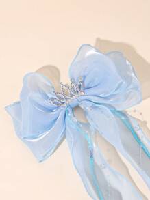 1 Stück individuell gestaltete blaue Mesh-Haarschleife für Mädchen, personalisierte Namenenschleife, Haarspangen mit glitzernder Strass-Krone, Quasten-Dekor, elegante Prinzessin Haarstyling-Clips, Sommer-Haarspangen, Kinderhaar-Accessoires