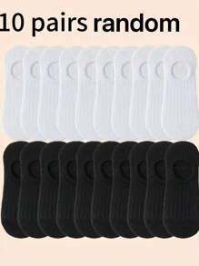 5/10 pares de calcetines invisibles con rayas para mujer, en negro, blanco y gris