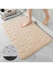 1pc Coral Velvet Stone Embossed Floor Mat, Non-Slip Door Mat, Solid Color Simple Bathroom Absorbent Foot Pad, Thickened Sponge Floor Mat