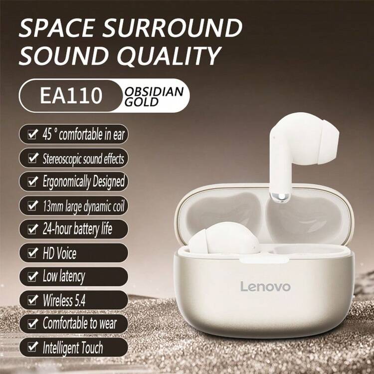 Auriculares inalámbricos Lenovo EA110, Bluetooth 5.4, auriculares con control táctil inteligente, larga duración de la batería, compatible con Android e iOS, calidad de sonido HD, reducción de ruido en llamadas, adecuado para uso diario en la oficina, estudio, juegos, auriculares - Unitalla - Añade 14