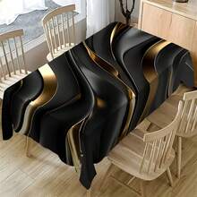 1/20pcs Modern Light Luxury Tablecloth - Black & Golden Art Stripe Design, Polyester Rectangular Table Cover, Durable & Machine Washable For Dining Room, Office, Kitchen, Picnic, Home Decor, Gift, Table Decor - Multicolor - View 17