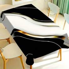 1/20pcs Modern Light Luxury Tablecloth - Black & Golden Art Stripe Design, Polyester Rectangular Table Cover, Durable & Machine Washable For Dining Room, Office, Kitchen, Picnic, Home Decor, Gift, Table Decor - Multicolor - View 20