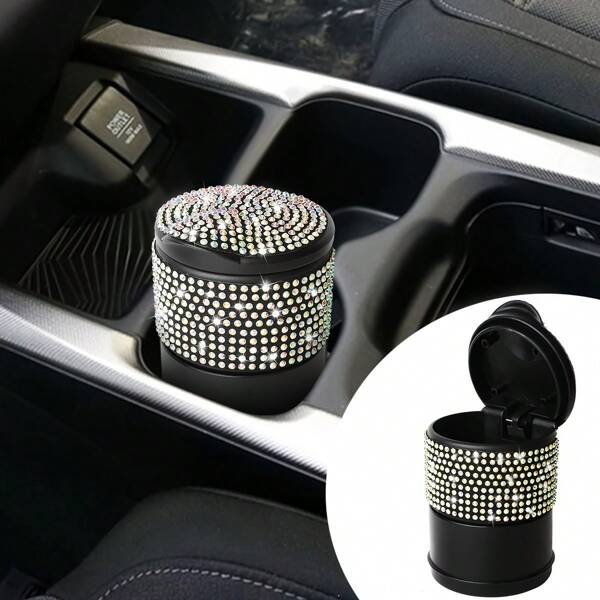 Glitter Crystal Car Ashtray With Lid - Portable, Odor Resistant Trash Bin And Coin Holder For Cars, Trucks, Office And Home