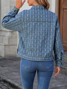 Blusa vaquera para mujer con margaritas, botones, bolsillos delanteros, remaches, informal, para uso diario - Azul - Ver 2