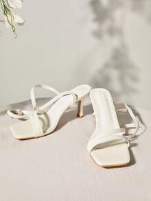 Block Heel Square Toe Strappy Sandals For Women Winter Gifts - White - View 3