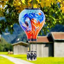 Starsoul Hot Balloon Solar Lantern With Flower Projection Metal Outdoor Waterproof Hot Balloon Solar Lights Hanging Lantern For Garden Yard Patio Decor - 紮染-A - 查看 3