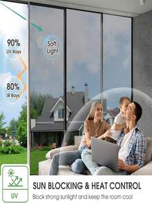 1 Roll One Way Window Film Daytime Privacy Window Tint For Home UV Blocking Mirror Film Non-Adhesive Static Cling Heat Control Reflective Glass Film For Home And Office - Multicolor - View 6