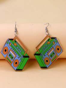 1 Pair Vintage Acrylic Magenta Radio & Cassette Tape Minimalist Design Earrings For Women
