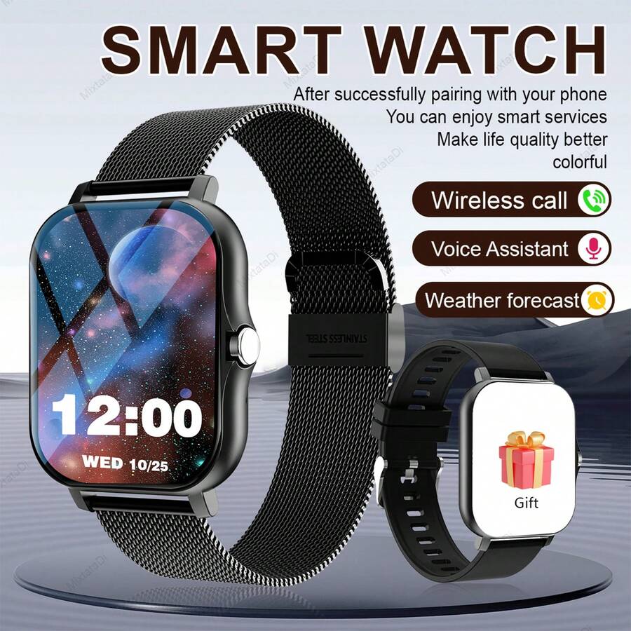 MixtataDi Smart Watch,Multifunctional Sports Smartwatch, Wireless Calls/Wireless Music, Message Notification,Customizable Watch Faces, Multiple Sports Modes, Compatible With Android & IOS,Unisexo