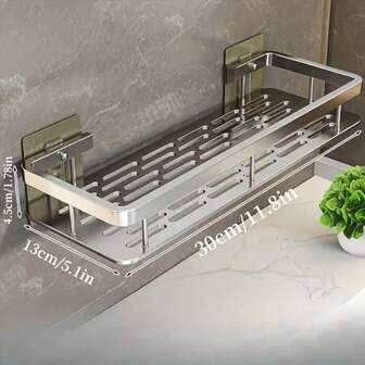 1/2 Wall Mounted Bathroom Storage Racks, Wall Mounted Racks, Adhesive Shower Baskets Without Drilling Holes, Suitable For Storing Toiletries, Cosmetics, Miscellaneous Items, Seasoning Bottles, Etc., Bathroom Storage, Kitchen Storage