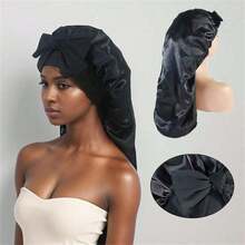 1pc Women's Pink Elastic Drawstring Long Satin Silk Hair Bonnet, Curly Hair Wrap, Suitable For Long Hair, Braids, Dreadlocks, Curly Hair, Satin Silk Hair Bonnet, Satin Bow Hair Bonnet