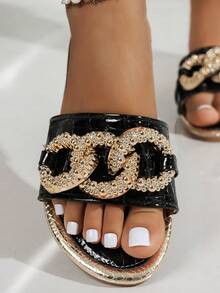 Giày đế bằng mũi tròn thời trang mùa hè cho nữ, giày sandal hở mũi thoải mái, phù hợp cho hoạt động ngoài trời, bãi biển, tiệc tùng - màu đen - Xem 7