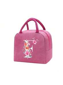 Fashionable Large Capacity Insulated Lunch Tote For Women,Printed With Flowers Letters A-Z Pattern, Thick Aluminum Foil Insulation, Zipper Closure And Fixed Shoulder Strap,Lightweight, Durable , Canvas Lined,Storage Box, Leak Proof Portable Fabric Cutlery Pouches, Durable Utensil Bags With Zipper,Stylish Picnic Bag - Perfect Gift Choice For Work, Camping, Picnics ,School, Travel Or Outdoor Activity ﻿ ﻿