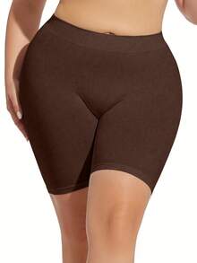 Meguma 1 件大码女式高腰短裤，裸色紧身健身连体裤 - 棕色 - 查看 4