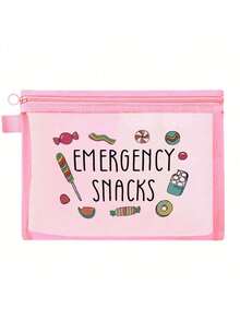 “应急零食”字母印花收纳袋，化妆包，送给妈妈，老师，朋友，护士，化妆包，送给女性朋友的礼品袋，旅行纪念品，生日，妇女节，派对，伴娘化妆品收纳袋，洗漱包，收纳袋，化妆包，化妆品收纳袋，化妆工具，旅行礼物