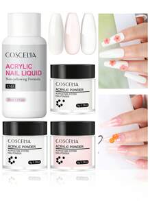 coscelia 4PCS Acrylic Nail Kit-8G Acrylic Powder & 30ML Acylic Nail Liquid No Needed Nail Lamp, 8G Pink White Clear Acrylic Powder Long Lasting For Acrylic Extension Or Acrylic Carving For Women DIY Acrylic Nails