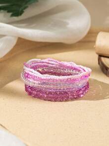 Set de 10 piezas de pulseras con cuentas de cristal de estilo bohemio y multicolor para mujeres, pulseras apilables elegantes y coloridas para uso diario o vacaciones - Multicolor - Ver 5