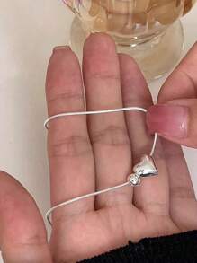 1 pieza de collar con colgante de plata de ley 925 con diseño de corazón y cuenta pequeña y redonda, accesorio de moda y adorable para uso diario y fiestas de mujeres
