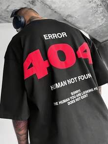 Men's Cotton T-Shirt Adult Plus Size Kids Error 404 Human Streetwear Over Premium Fashion - 黑色 - 查看 1