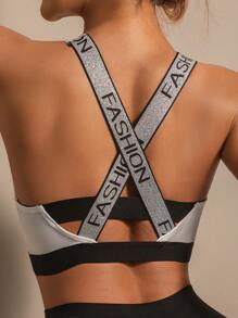 1pc Women's Solid Color Comfortable Sport Bra With Elegant Lace Back Detail