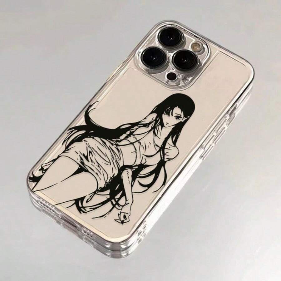 Anime-Style Reclining Girl Art Case For IPhone 16 15 14 13 12 11 XS Plus Pro Max|Minimalist Manga Design - Clear - View 1