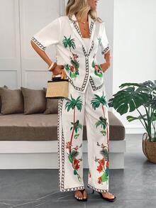 Ensemble de chemise et pantalon imprimé, style de loisirs, de plage et de vacances pour femmes Unadoll - Blanc - Voir 9
