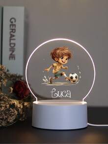 1 件定制名字创意礼物足球男孩 3D 灯光幻觉 LED 夜灯暖光/彩虹生日礼物圣诞礼物情人节礼物结婚礼物男孩女孩或朋友装饰台灯夜灯