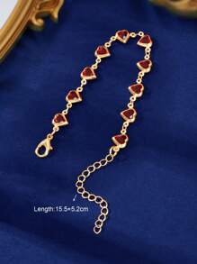 1 pieza Pulsera con cadena dorada y decoración de corazón rojo elegante para mujer, para fiesta, uso diario, festival, regalo de joyería