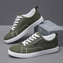 女士休闲简约运动帆布鞋运动鞋，防滑学生运动鞋透气 - 綠色 - 查看 3
