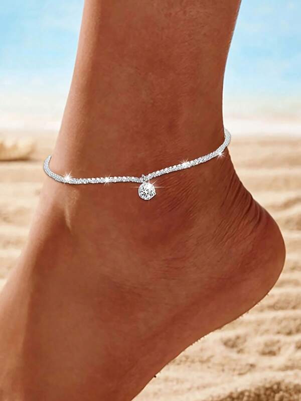 Chaîne de cheville en argent sterling S925 avec pendentif en zircone cubique scintillant - bijou de pied brillant et clinquant pour la plage, les fêtes et le port quotidien - cadeau idéal pour les femmes, bijou de cheville de plage | Chaîne de cheville scintillante | Bijoux de pied durables