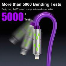 4-In-1 Multifunctional 240W Super-Fast Charging USB A/Type-C/Lightning Cable, Liquid Silicone Aluminum Alloy LED Illumination, High-Efficiency Data Transfer, Compatible With IPhone 16/15/14/13/12/11/Xs/Xr/8/7/6, S24 Ultra/S24/S23 Ultra/S23/S22/S21, Compatible With IPhone 16, 16 Pro Max, 15, 15 Plus, 15 Pro, 15 Pro Max,Compatible With Redmi, Compatible With OnePlus Type C, Charger