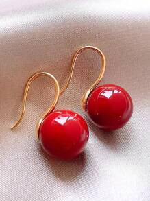 1 Pair Vintage Faux Pearl Look Alloy Hoop Earrings In Burgundy, Suitable For Women's Daily, Party Wear, Christmas Gift, Holiday Gift, New Year Gift, Valentine's Day Gift