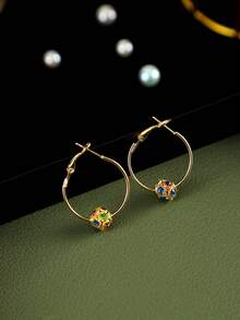 1 對女式多色全鑽球耳環時尚簡約甜美適合日常配飾