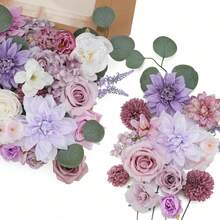 Artificial Flowers Combo, Champagne Silk Roses, Peonies, Dahlias With Stems For DIY Wedding Bouquets, Baby Shower, Table Centerpieces, Home Decor, Fake Floral Arrangements, Party Decorations - Dreamy Purple - 查看 1