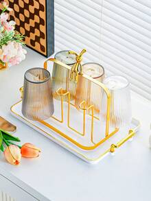 1pc Gold Cup Holder With 6 Storage Racks, Cup Organizer Rack Suitable For Glass Cups, Beer Mugs, Ceramic Mugs Etc., With Drip Tray, Convenient To Use, Minimalist Gold Design, Thick Material, Home Decor And Storage Accessory - Multicolor - View 7