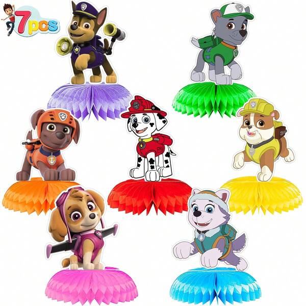Paw Patrol 7pcs /1sets Of Dog Patrol Team Honeycomb Ornaments, Party Supplies, Birthday Honeycomb Ball Table Decoration, Suitable For Birthday Parties, Party Small Gift Decoration (Random Style)