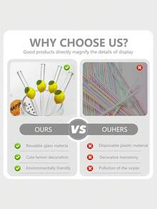 4Pcs Reusable Glass Straws With Summer Lemon Decoration, Bachelorette Bridal Party Decor, Fresh Atmosphere, Drinking Straws Set + Cleaning Brush,Straws, For Hot & Cold Beverages, Cocktails, Coffee, Juice & Parties, Easy To Clean, Stylish Design - Style 1 - View 9