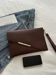 时尚纯色 PU 皮革信封手拿包，适合宴会、派对、街头风格，用途广泛