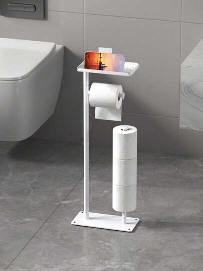 Freestanding Toilet Paper Holder, Multi-Roll Paper Storage Rack, Floor-Standing Toilet Brush Holder With Storage Tray And Phone Holder, Easy Installation No Drilling Needed, Great For Home Decor, Bathroom Storage And Accessories Bathroom Accessories