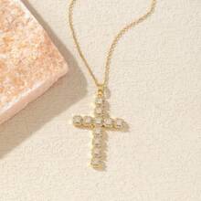 1 pièce Collier croix incrusté de zircone cubique en cuivre, collier en chaîne en acier de titane de luxe avec une esthétique haut de gamme, convient pour un usage quotidien, meilleur cadeau pour les femmes