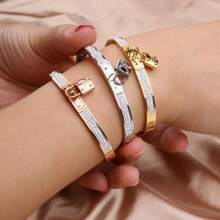 1pc Fashion Luxury Charm Stainless Steel Gold Silver Rose Gold Lock Bracelet Suitable For Women's Daily Wear