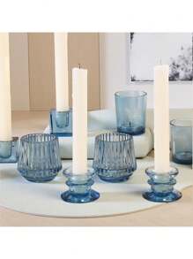 1 Stück blauer Glas-Kerzenthalter, geeignet für Teelichter, für Hochzeitsmittelpunkt Dekoration, Party Deko, Brautparty, Geschenke und Heim-Dekoration